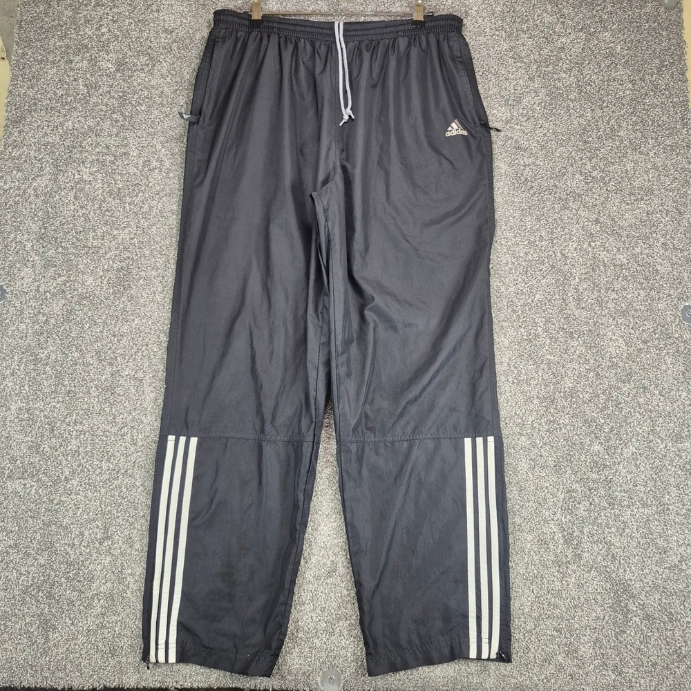 Vintage Adidas Track Pants Mens XL Black 3-Stripe Windbreaker Training